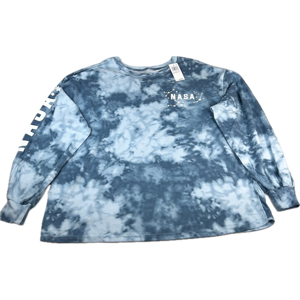 Mighty Fine NASA Tie Dye Long Sleeve Graphic Tee Blue White 1X NEW